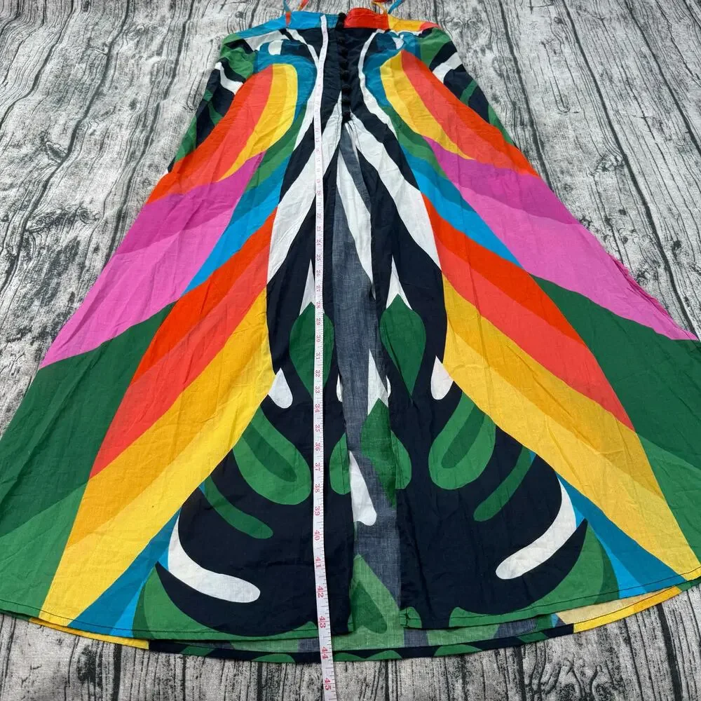 FARM Rio Macaw Stripes Maxi Dress S Multicolor Cotton Beach Cover-Up - Picture 7 of 9